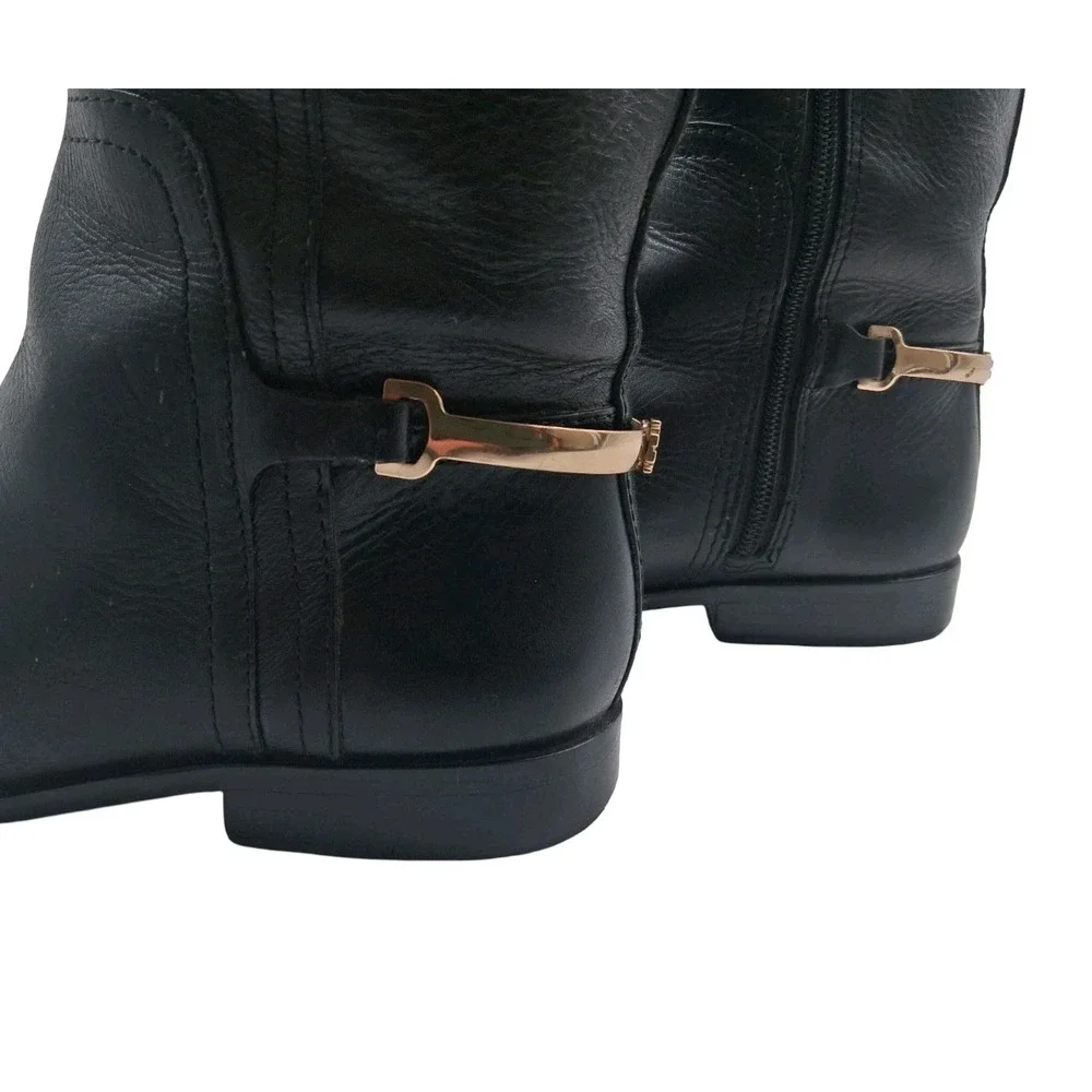 Tory Burch Boots Womens Size 7 Black Leather Knee High Riding Zip Logo
